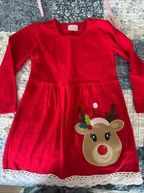 Red Girls Holiday Reindeer Dress